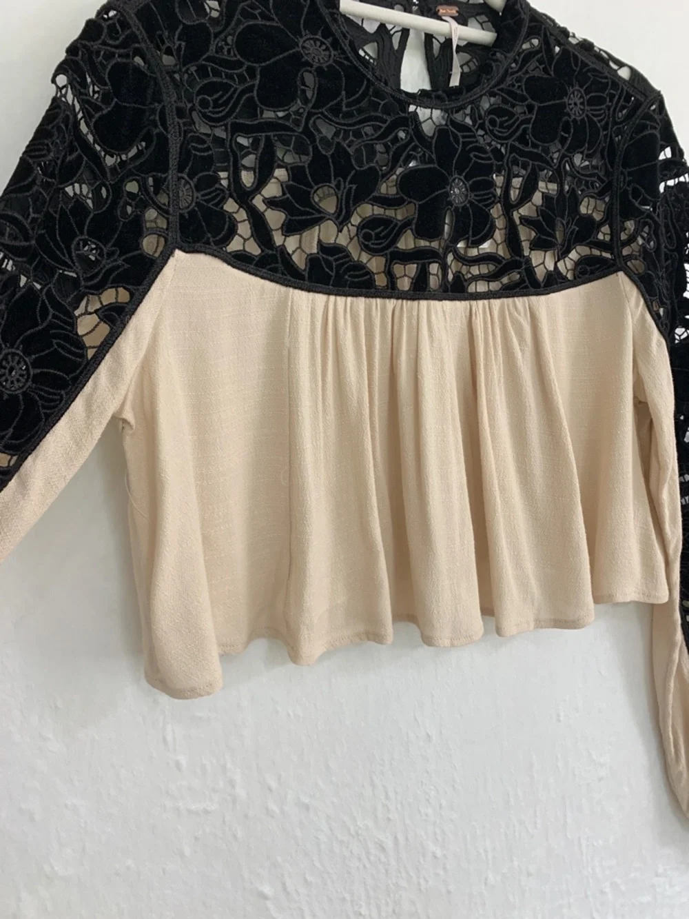 Free People Velvet Lace Cropped Swing Top Sz 4